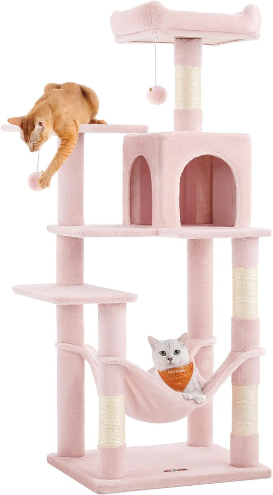 Feandrea Cat Tree, 54.2-Inch Cat Tower, Plush Multi-Level Condo by FeandreabySONGMICSHOME