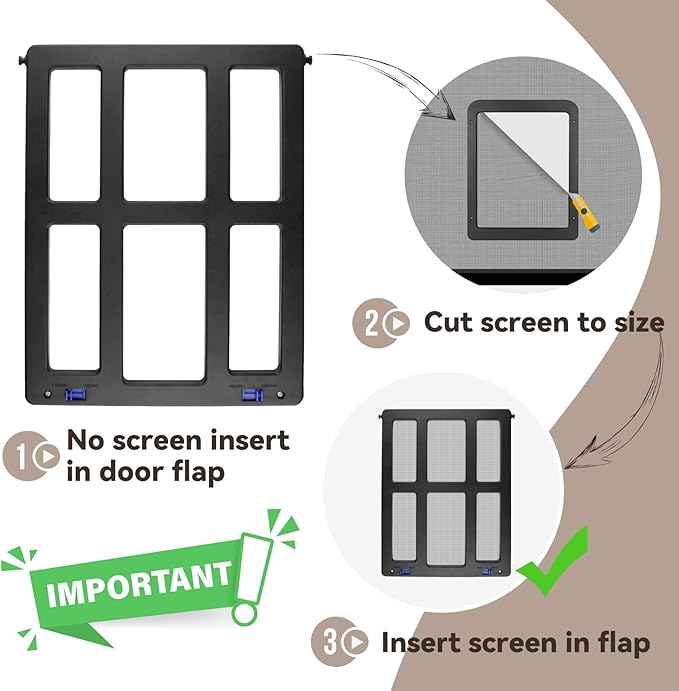 Cat Door for Screen Door with Magnetic Auto-Close, Dual Lockable Tabs Doggy - Image 4