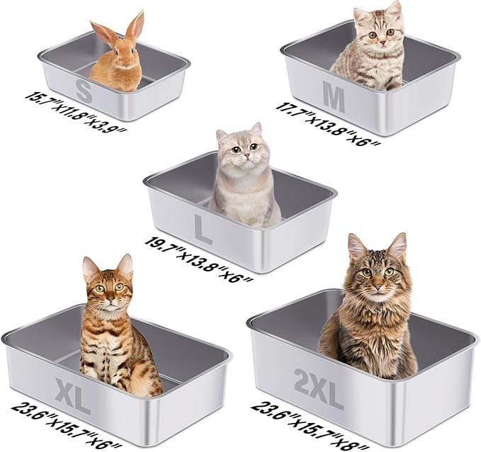 Stainless Steel Litter Box, 17.7"x13.8"x6" Medium to Large Metal Litter Box - Image 6