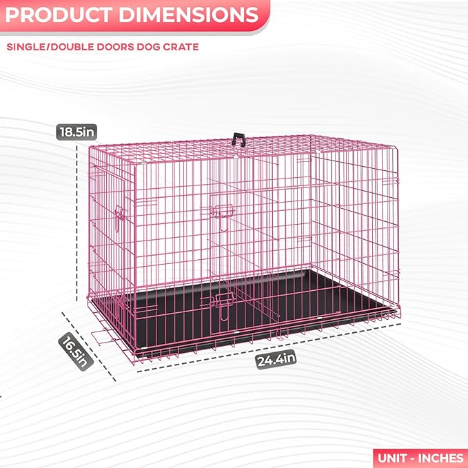 FDW Dog Crate for Small Dogs 24 Inch Folding Metal WirePet Cage Double Door - Image 7