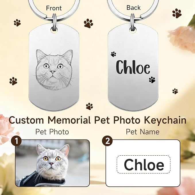 Custom Dog or Cat Portrait Keychain, Personalized Photo Engraved Keychains - Image 2