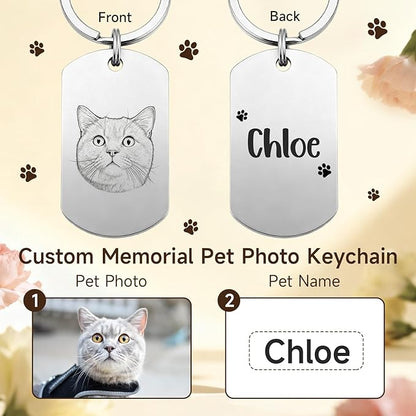 Custom Dog or Cat Portrait Keychain, Personalized Photo Engraved Keychains - Image 2