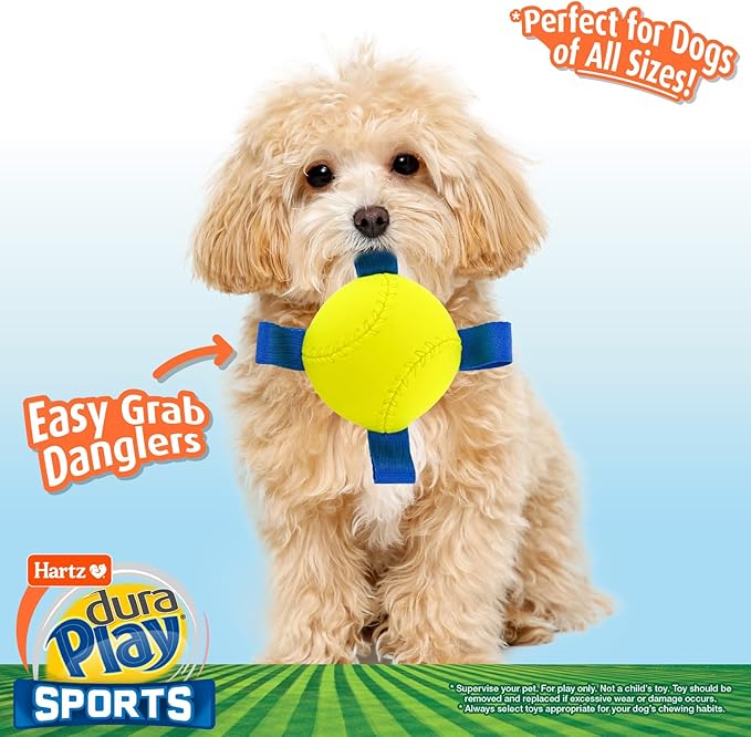 Hartz Dura Play Sports Baseball Dog Toy, Bacon Scented Squeaky Latex Yellow & - Image 2