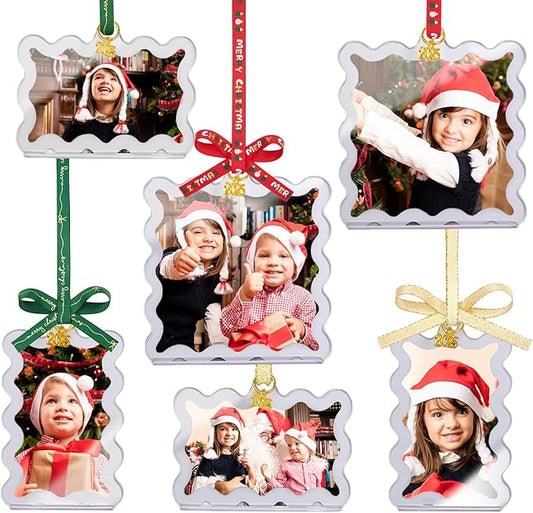 UNIQOOO 6Pcs Silver Wave Christmas Acrylic Picture Frame Ornaments, 3 Sizes by UNIQOOO