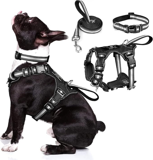 WINSEE Pet Harness Collar and Leash Set, All-in-one Reflective Dog Harness No by WINSEE