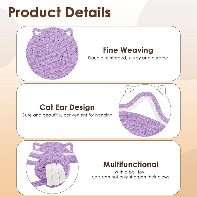 Letalong Cat Scratcher Mat, Natural Cotton Rope Cat Scratch Pad, 15.7'' Round - Image 3