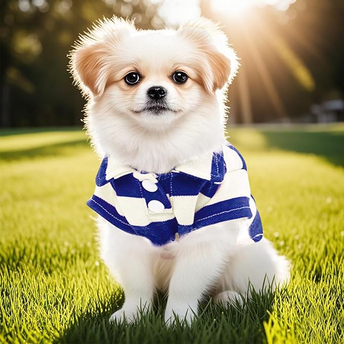Dog Shirt Polo Shirt Striped Collar Puppy Clothes Summer Button Up Pet Clothes - Image 5