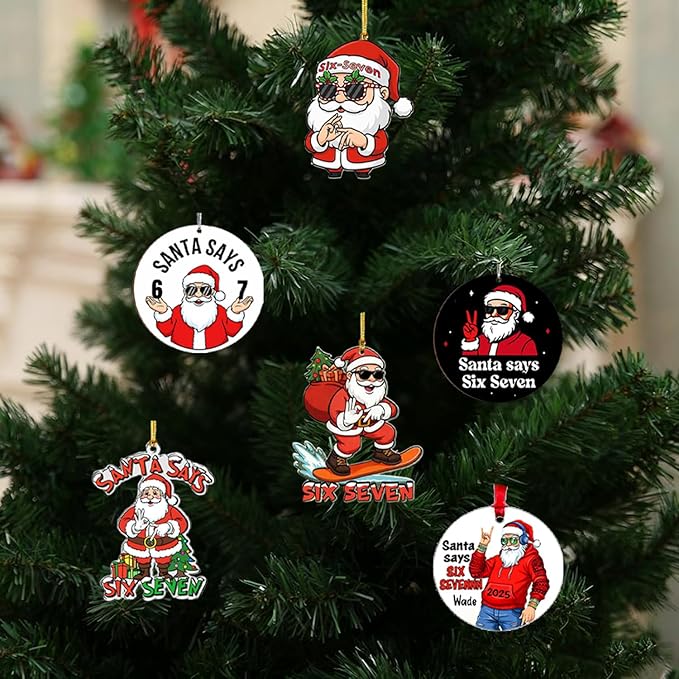 6 Pcs Christmas Tree Decorations Sixseven Santa Hanging Pendants Designs 2D - Image 5