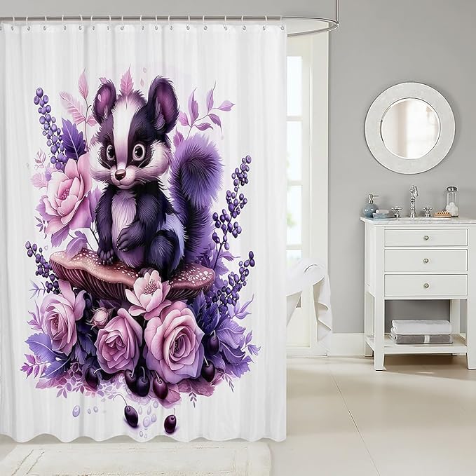 Erosebridal Cute Skunk Girls 72" Wx78 L Shower Curtains Cartoon Animal Bathroom - Image 2
