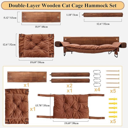 JSPYFITS Wooden Cat Wall Hammock, 18.9 x 12.6 Inch Double Layer Cat Furniture - Image 4