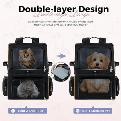 Double Cat Backpack Carrier for 2 Cats, Double-Compartment Pet Carrier Backpack - Image 3