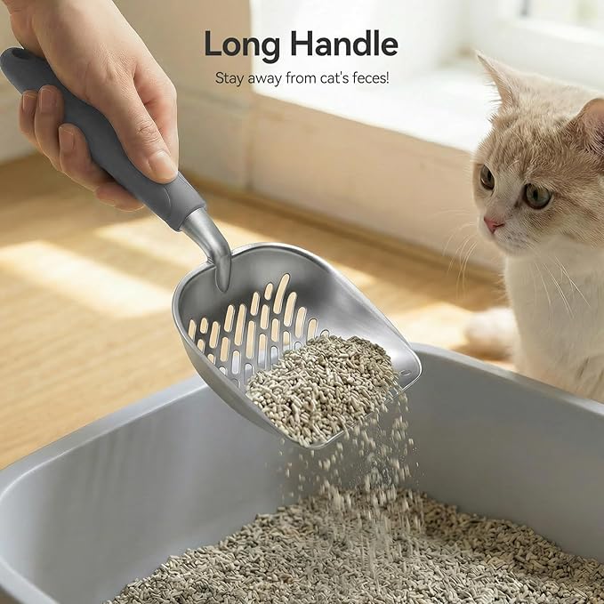 Cat Litter Scoop, Large Long Handle Kitty Metal Scooper, Heavy Duty Aluminum - Image 3