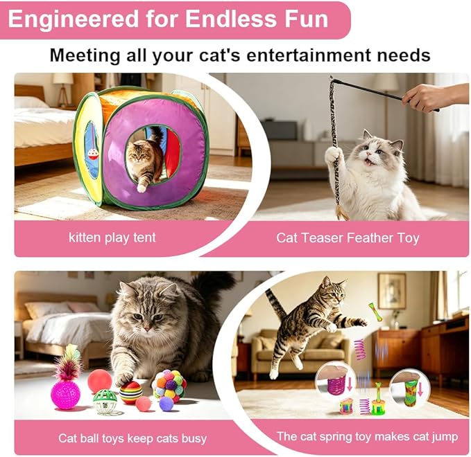 Retro Shaw 33 Pack Cat Toys for Indoor Cats, Collapsible Kitty Tunnel Tent - Image 5