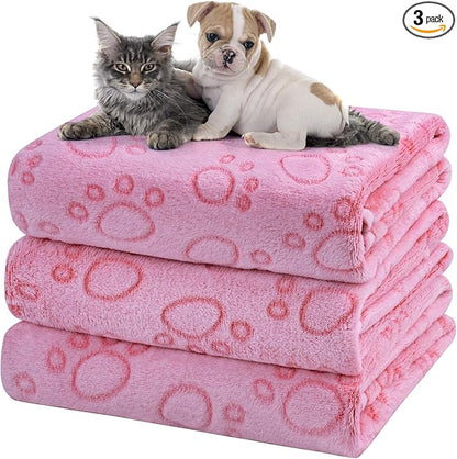 Dono 1 Pack 3 Dog Blankets for Small Dogs, Soft Fluffy Paw Print Pattern Fleece by Dono