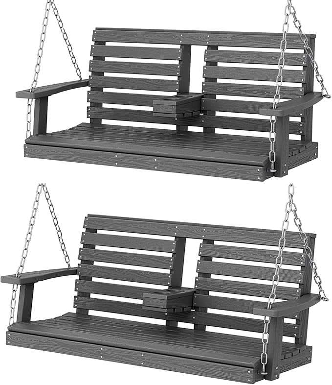KINGYES Outdoor Hanging Porch Swing Set of 2, 2 Seat Patio Swing Recliner by KINGYES