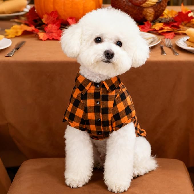 PUPTECK Plaid Fall Dog Shirt, Cute Puppy Cat Polo T-Shirt, Soft Pet Clothes Boy - Image 7