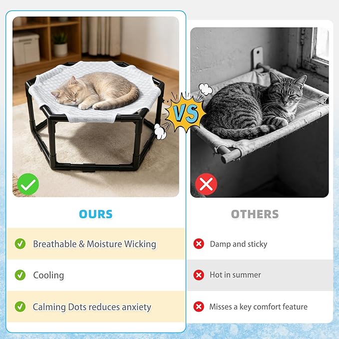 Elevated Cat Cooling Hammock Bed, Hexagonal Raised Cat Cot - Image 7