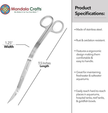 Mandala Crafts Extra Long Stainless Steel Curved Aquarium Scissors - Image 3