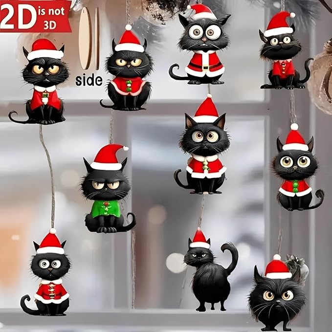 10 Pcs Christmas Hanging Ornaments Set Christmas Tree Decorations Cute Black - Image 4