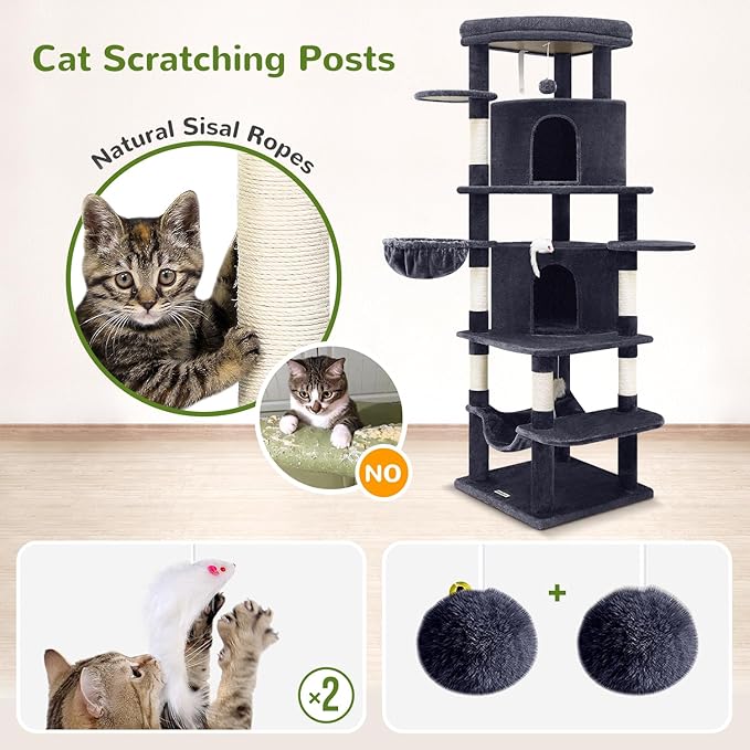 Globlazer Corner Cat Tree for Large Cats, 66inch Tall Curved Series Large Cat - Image 6