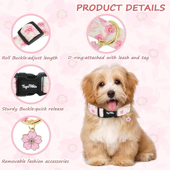 Dog Collar with Pink Cherry Blossom Patterns, Spring Summer Collection Dog - Image 3