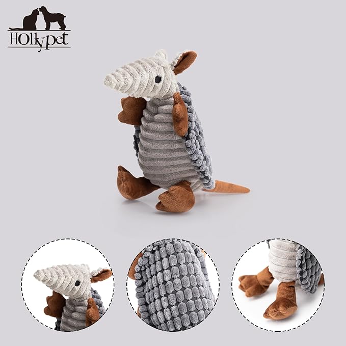Hollypet Plush Dog Squeaky Toy Stuffed Armadillo Animal Pet Puppy Chew Toys - Image 3