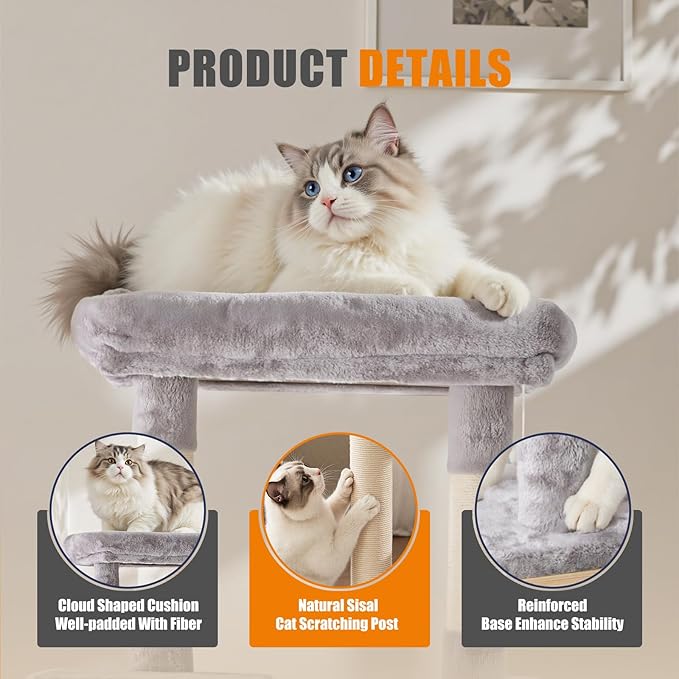 DUMOS Large 63in Cat Tree Tower, Natural Sisal Scratching Posts, Extended - Image 5
