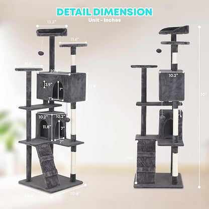 FDW | 70" Cat Tree Tower | Light Gray | Multi-Level Indoor Activity Center - Image 7