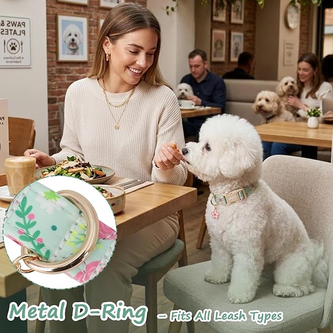 Dog Collar with Pink Floral Patterns, Spring Summer Collection Green Dog Collar - Image 6