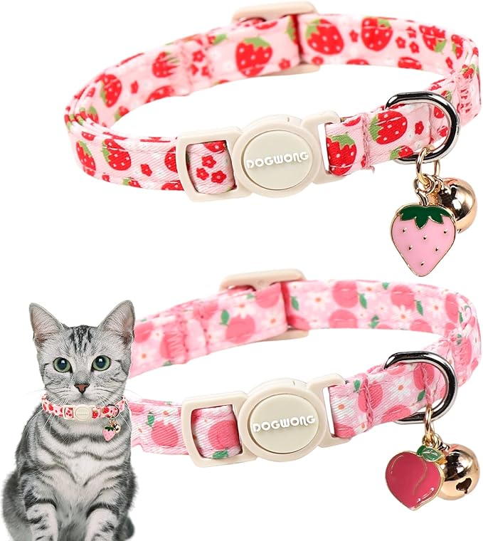 2 Pack Pink Strawberry Cat Collars Breakaway by DOGWONG