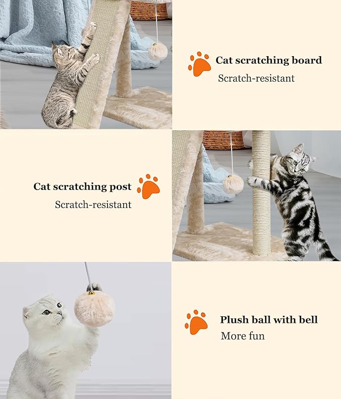 SYANDLVY Small Cat Tree with Scratching Post, Cat Scratching Board with Perch - Image 4