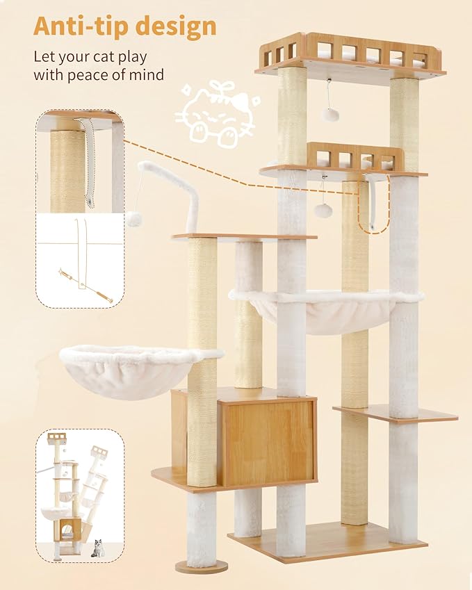 Heybly Cat Tree, 70.5 Inch Wood Tall Cat Tower - Image 9