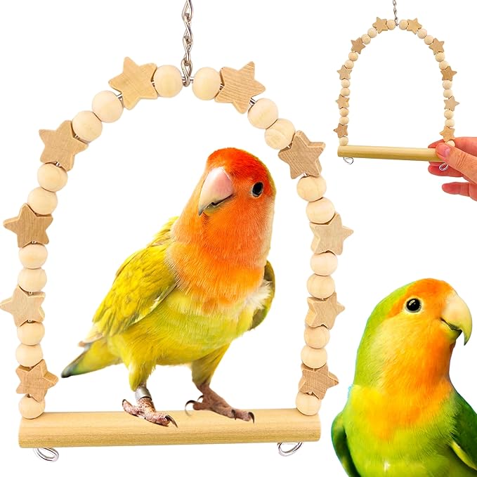 Bonka Bird Toys 1448 Natural Star Swing 8" x 6" Natural Wood Hanging Swing Perch by BonkaBirdToys