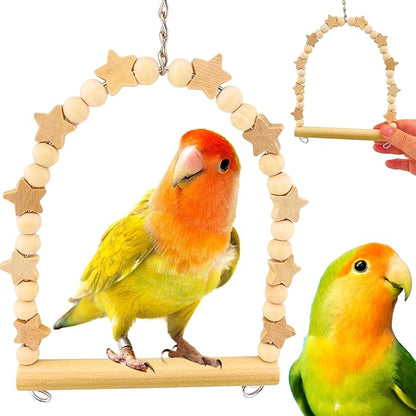 Bonka Bird Toys 1448 Natural Star Swing 8" x 6" Natural Wood Hanging Swing Perch by BonkaBirdToys
