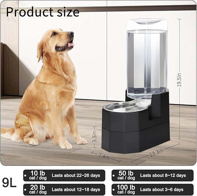 RIZZARI Black 9L Raised Gravity Dog Water Dispenser - Image 4