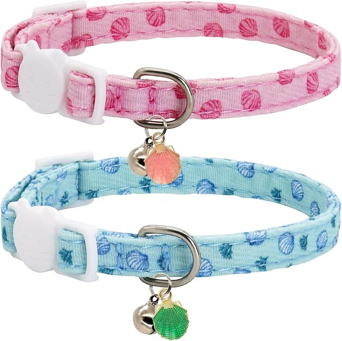 Cat Collars for Girl Cats & Boys, 2 Pack Soft Cotton Breakaway Collar by Giecooh