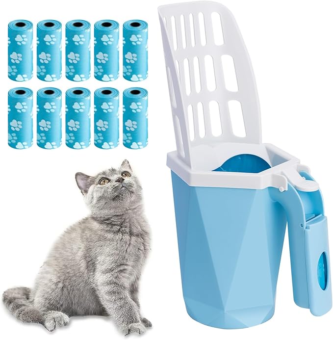 Cat Litter Scooper with Holder Kitty Litter Scoop with Waste Can and 150 Refill by Austepax