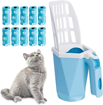 Cat Litter Scooper with Holder Kitty Litter Scoop with Waste Can and 150 Refill by Austepax