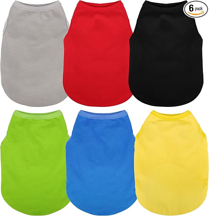 Paiaite 6 Pieces Plain Dog Shirt Sleeveless Puppy Cotton Dog Shirts Breathable by Paiaite