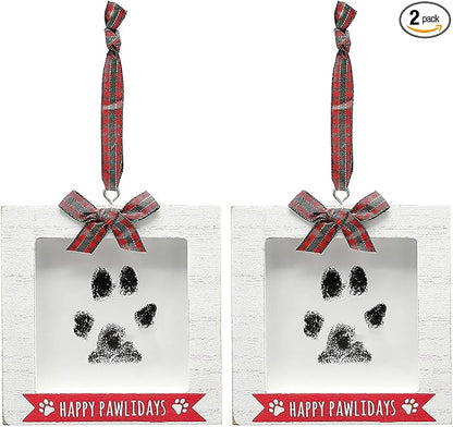 Kate & Milo Christmas Pawprint Frame Ornament, Happy Pawlidays Pet Holiday by KateMilo