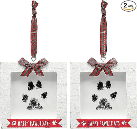 Kate & Milo Christmas Pawprint Frame Ornament, Happy Pawlidays Pet Holiday by KateMilo