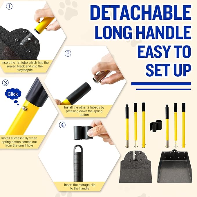 Pooper Scooper for Large Dogs, Adjustable Long Handle Metal Tray and Spade Poop - Image 6