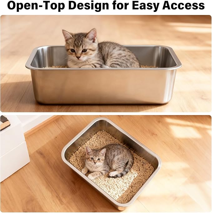 Stainless Steel Litter Box for Cats, Metal Cat Litter Box Non-Stick and Easy to - Image 7