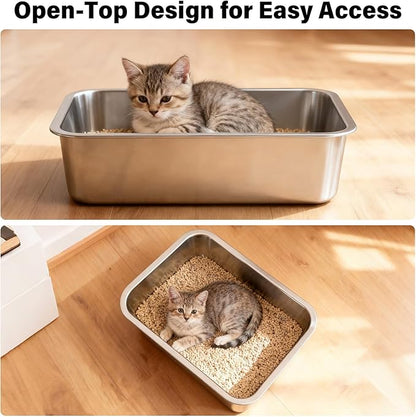 Stainless Steel Litter Box for Cats, Metal Cat Litter Box Non-Stick and Easy to - Image 7