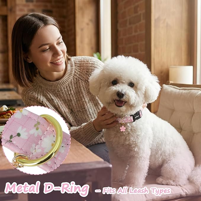 Dog Collar with White Floral Patterns, Spring Summer Collection Pink Dog Collar - Image 5