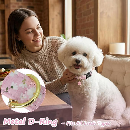 Dog Collar with White Floral Patterns, Spring Summer Collection Pink Dog Collar - Image 5