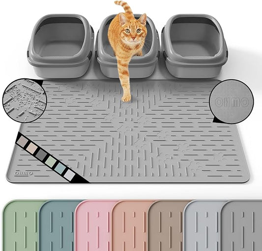OHMO Cat Litter Mat XXL Trapping Mat Premium Silicone Rubber 37.5x25.2 Grey by OHMO