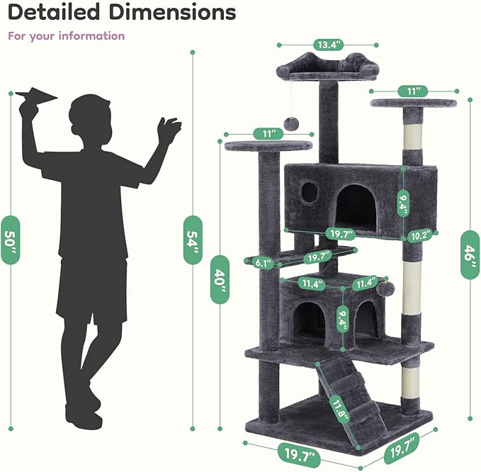 DUMOS 54-inch Indoor Cat Tree Tower –Multi-Level Pet House - Image 7