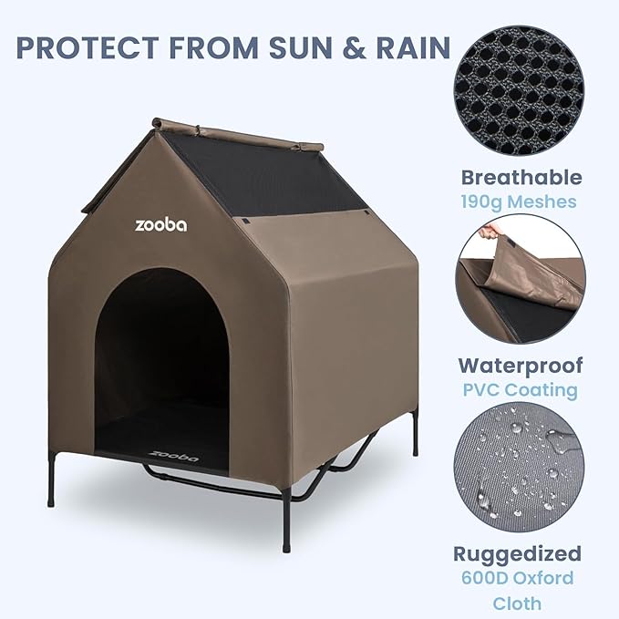 Zooba 48" XL Outdoor Dog House – Weatherproof Elevated Pet Shelter, Breathable - Image 6