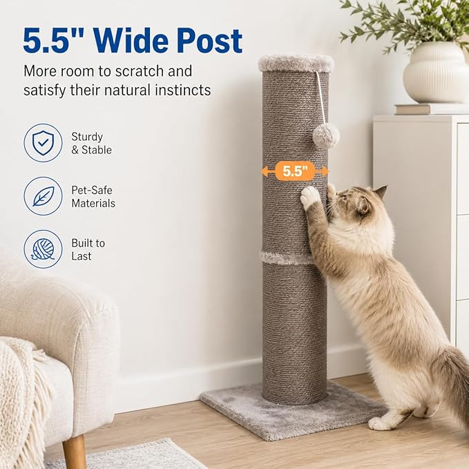 Sisal Cat Scratching Post for Indoor Cats & Kittens, 5.5" Diameter Heavy Duty - Image 3